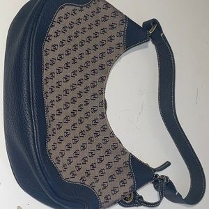 Dooney & Bourke Women's Handbag Purse Blue Leather Gray Logo 10" x 5.5" x 3"